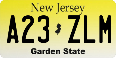 NJ license plate A23ZLM