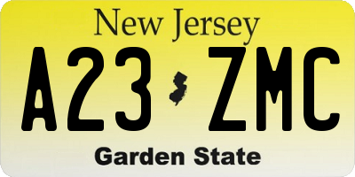 NJ license plate A23ZMC