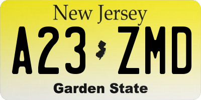 NJ license plate A23ZMD