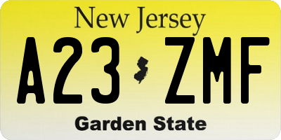 NJ license plate A23ZMF