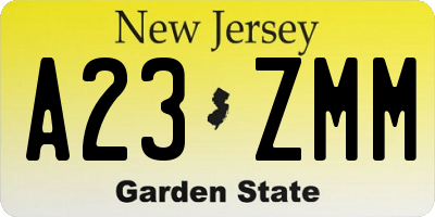 NJ license plate A23ZMM