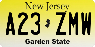 NJ license plate A23ZMW