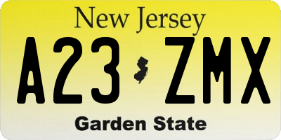 NJ license plate A23ZMX