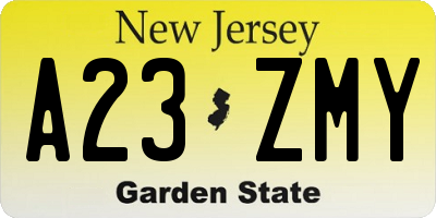 NJ license plate A23ZMY