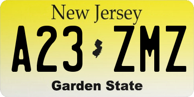 NJ license plate A23ZMZ