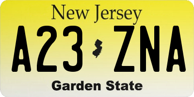 NJ license plate A23ZNA