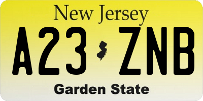 NJ license plate A23ZNB