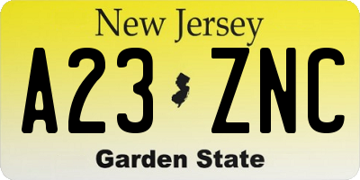NJ license plate A23ZNC