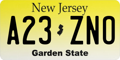 NJ license plate A23ZNO