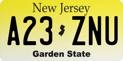 NJ license plate A23ZNU
