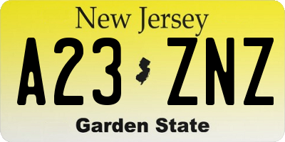 NJ license plate A23ZNZ