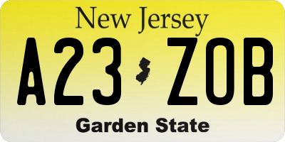 NJ license plate A23ZOB