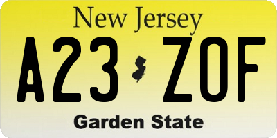 NJ license plate A23ZOF