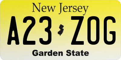 NJ license plate A23ZOG