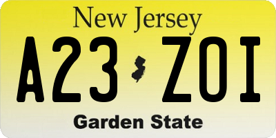 NJ license plate A23ZOI
