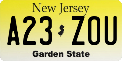 NJ license plate A23ZOU