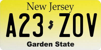 NJ license plate A23ZOV