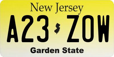 NJ license plate A23ZOW
