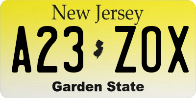 NJ license plate A23ZOX