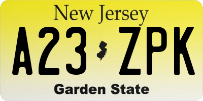 NJ license plate A23ZPK