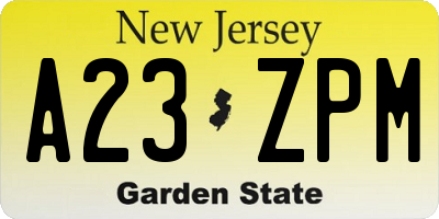 NJ license plate A23ZPM