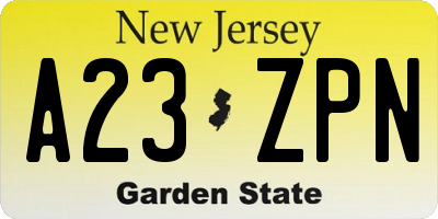 NJ license plate A23ZPN