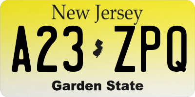 NJ license plate A23ZPQ