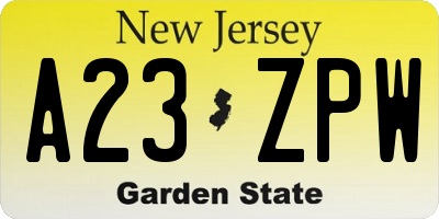 NJ license plate A23ZPW