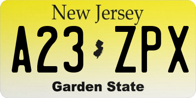 NJ license plate A23ZPX