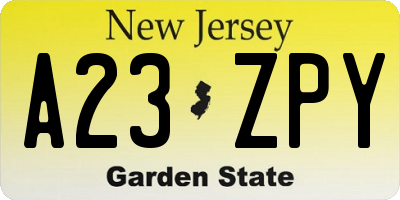 NJ license plate A23ZPY