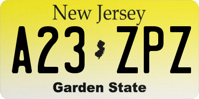 NJ license plate A23ZPZ