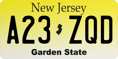 NJ license plate A23ZQD