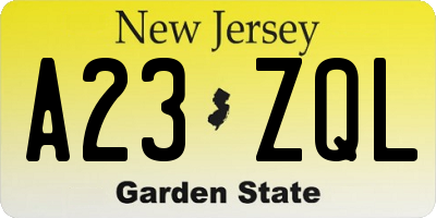 NJ license plate A23ZQL