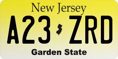 NJ license plate A23ZRD