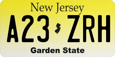 NJ license plate A23ZRH