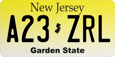 NJ license plate A23ZRL