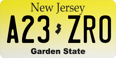 NJ license plate A23ZRO