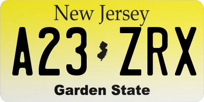 NJ license plate A23ZRX