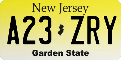 NJ license plate A23ZRY