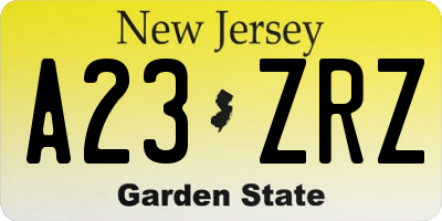 NJ license plate A23ZRZ