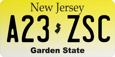 NJ license plate A23ZSC