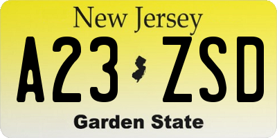 NJ license plate A23ZSD