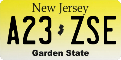 NJ license plate A23ZSE