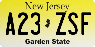 NJ license plate A23ZSF