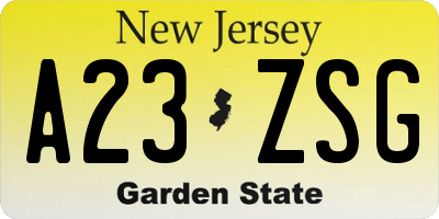 NJ license plate A23ZSG