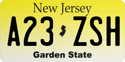 NJ license plate A23ZSH