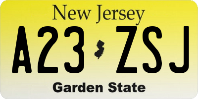 NJ license plate A23ZSJ