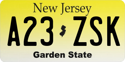 NJ license plate A23ZSK