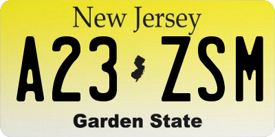 NJ license plate A23ZSM