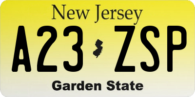 NJ license plate A23ZSP